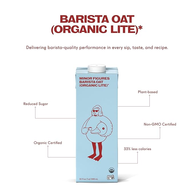 Minor Figures - Light Oat Milk - Barista Standard - 32 Oz - 6 Pack - Non-GMO - Plant-Based - Vegan - Dairy Free - Shelf Stable - Unsweetened