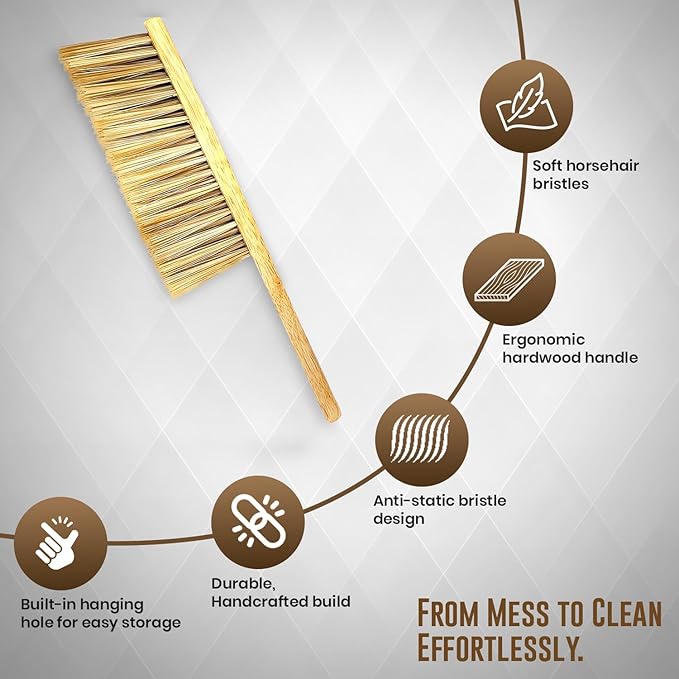 Rattleware Durable 11” Counter Brush - Solid Wood Handle, Horsehair Bristles & Static-Fre - Ideal for Home & Commercial Use