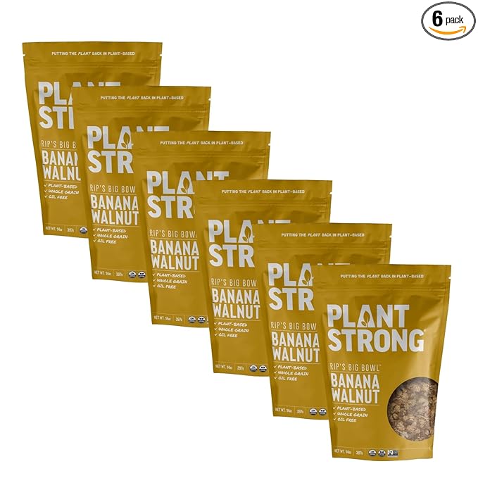 Rip's Big Bowl - PLANTSTRONG Banana Walnut Cereal (6-Pack) Non-GMO Whole-Grain Plant Based Oil Free Pack of 6 x 14oz Bags