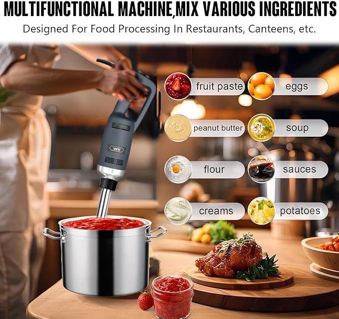 VONCI 500W Commercial Immersion Blender, 12" SUS 304 Removable Shaft, Heavy Duty Power Hand Mixer with Variable Speed 6000-20000RPM, Professional Electric Stick Blender for Restaurant Kitchen Use.