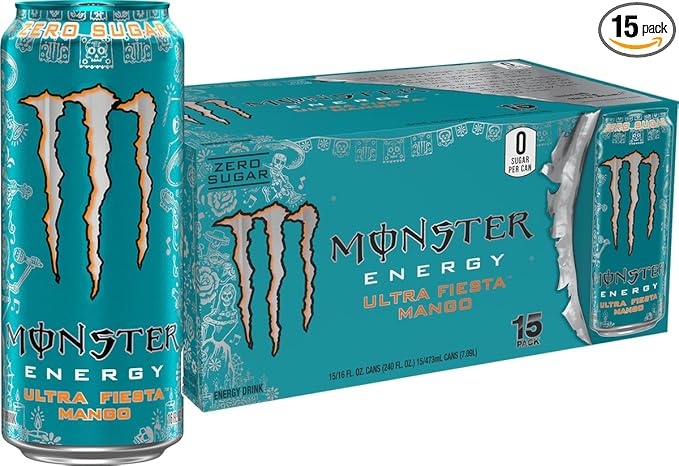Monster Energy Ultra Fiesta Mango, Sugar Free Energy Drink, 16 Ounce (Pack of 15)