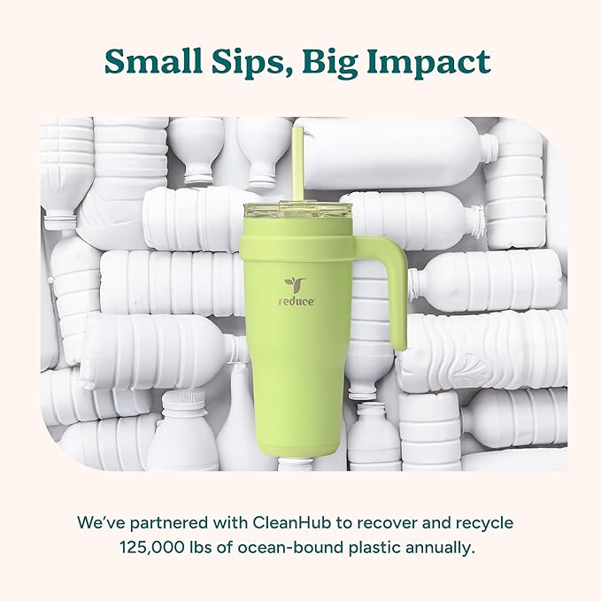 REDUCE 24 oz Tumbler with Handle - Vacuum Insulated Stainless Steel Travel Mug with Sip-It-Your-Way Lid and Straw - Keeps Drinks Cold up to 24 Hours - Sweat Proof, Dishwasher Safe - OG Papaya