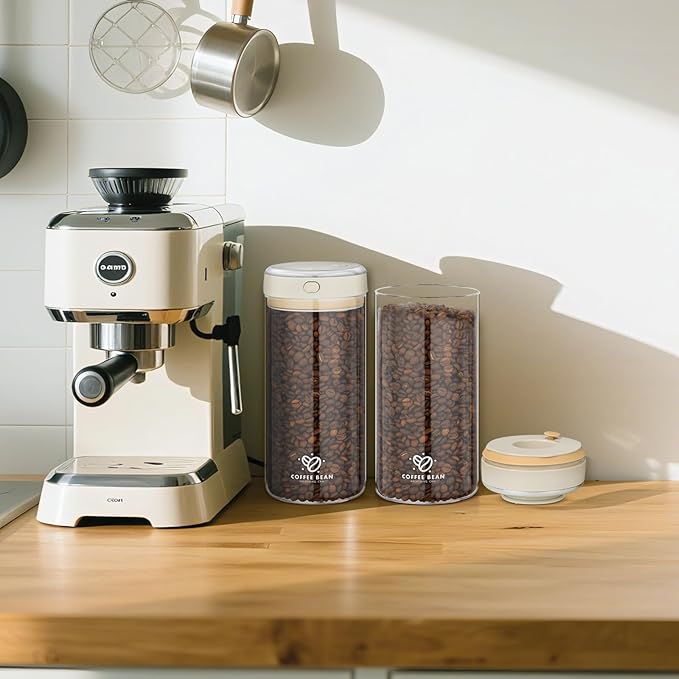 Glass Coffee Storage Canister, 57oz Airtight Coffee Bean Container with One-way CO2 Valve, Seal Locking Lid, and Date Tracker - Premium Glass Canister for Fresh Beans