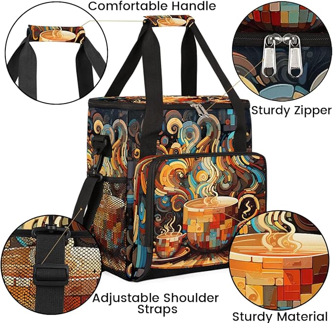 coffee beans cup cartoon Coffee Maker Carring Bag Travel Carrying Storage Tote Bag Compatible with Keurig K-Mini or K-Mini Plus Portable Single Serve Coffee Brewer Case with Pockets for K-cup Pods