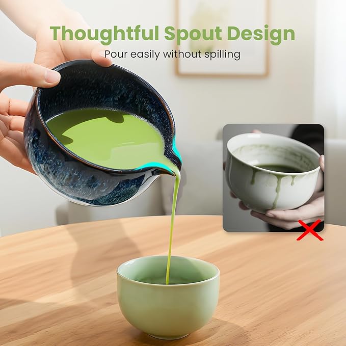 Matcha Whisk Set, Ceramic Matcha Set Includes Matcha Bowl, Matcha Whisk & Holder, Scoop, Sifter, Spoon, Scoop Rest, Tea Mat, User Manual - 9 Pcs Matcha Kit for Matcha Lovers (Blue)