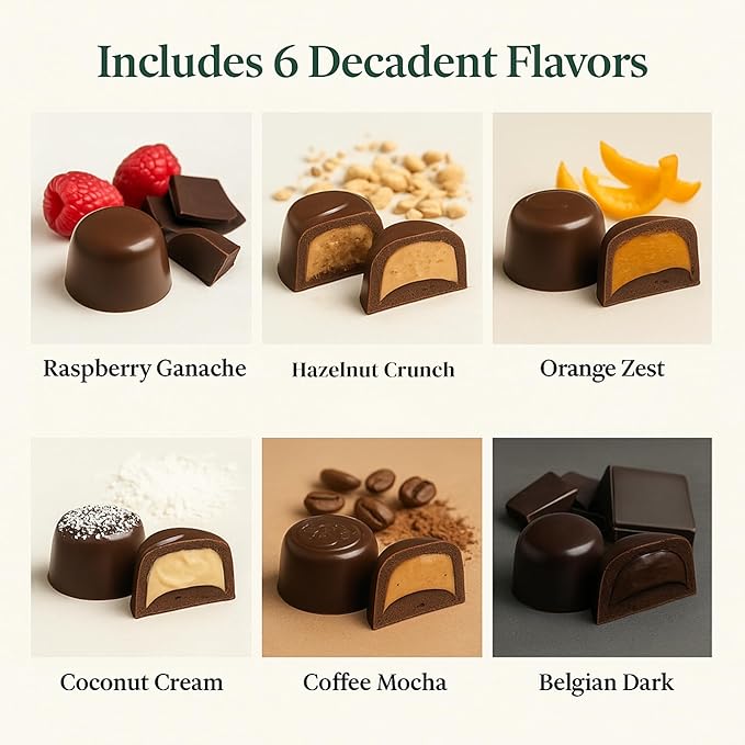 Andy Anand Chocolatier Sugar Free Belgian Dark Chocolate Truffles - Gluten Free & Diabetic-Friendly Chocolate Truffles Gift Box, Assorted Flavors Belgian Truffles With Guilt-Free Indulgence (16 Pcs)