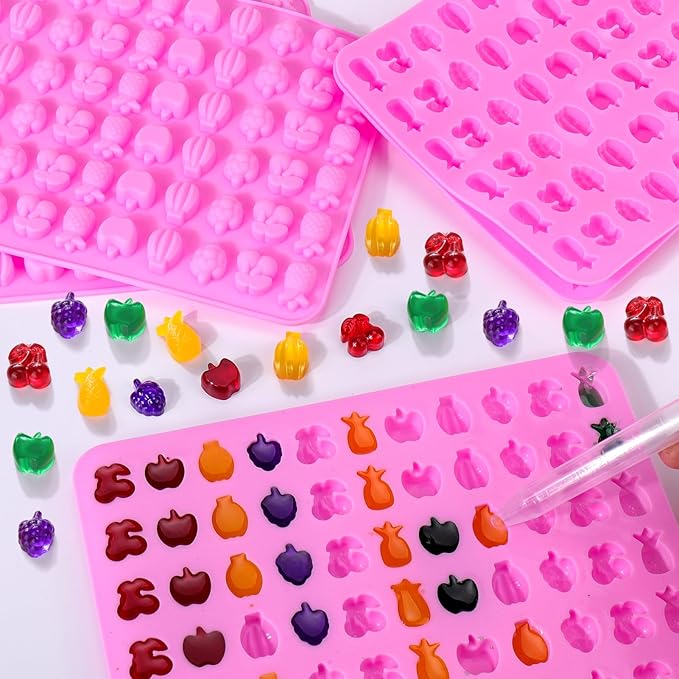 Mity rain 5pcs Fruit Snack Molds Silicone Bpa Free, Gummy Candy Molds Chocolate Molds With 5pcs Dropper For Kids, Including Mini Pineapple, Banana, Cherry, Apple, Grape Shape