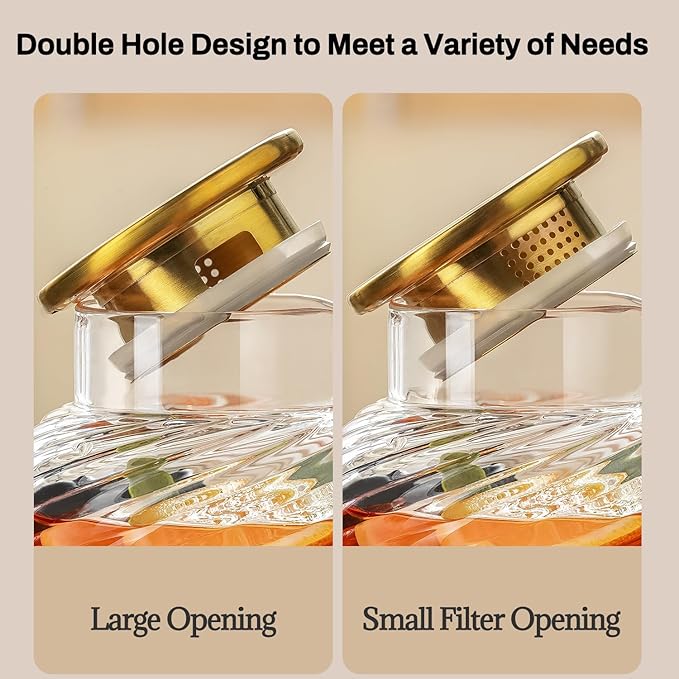 2 PACK Glass Pitcher with Lid, 68 oz/ 2 Liter Spiral Pattern Water Pitcher,Glass Water Carafe for Cold Brew, Coffee, Lemonade, Iced Sun Tea,Beverage, Milk, Heat Resistant