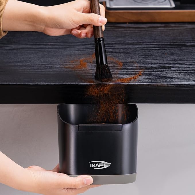 IKAPE Espresso Kit 3 IN 1, Espresso Knock Box, Cleaning Towel & Brush for Barista-Grade Maintenance - Black Espresso Machine Coffee Puck Disposal Box