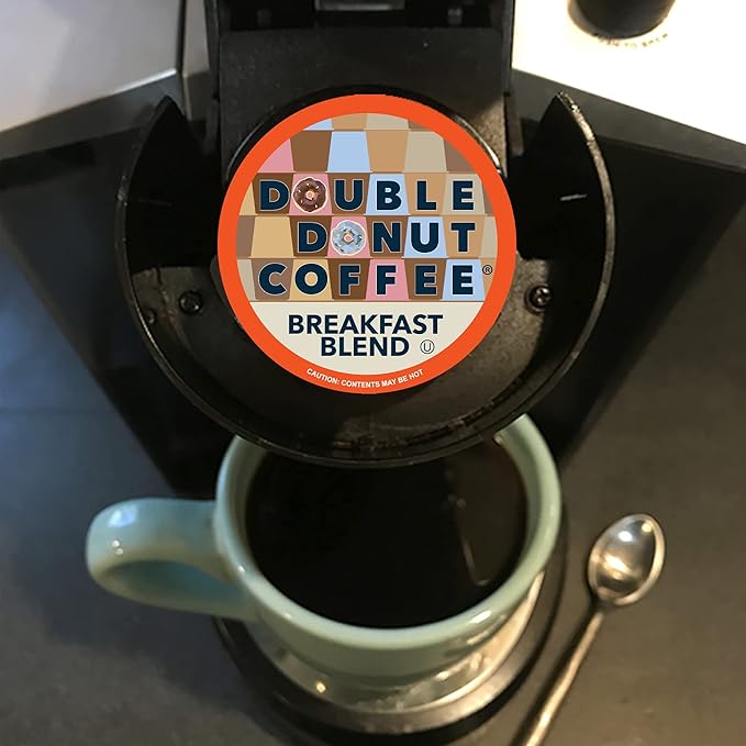 Double Donut Coffee Breakfast Blend Coffee Pods, Medium Roast Coffee, Single Serve Coffee For Keurig K Cups Machines, Breakfast Blend in Recyclable Pods, Hot or Iced Coffee, 96 Count