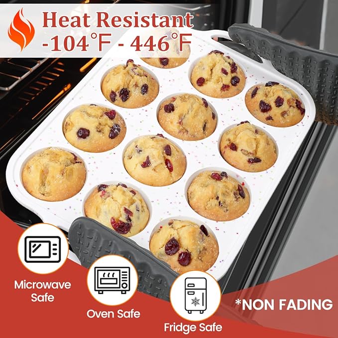 Silicone Muffin Pan with Metal Frame, Regular Size Cupcake Pan with Handle 12 Cups Nonstick Muffin Pan for Baking BPA Free 1 Pack