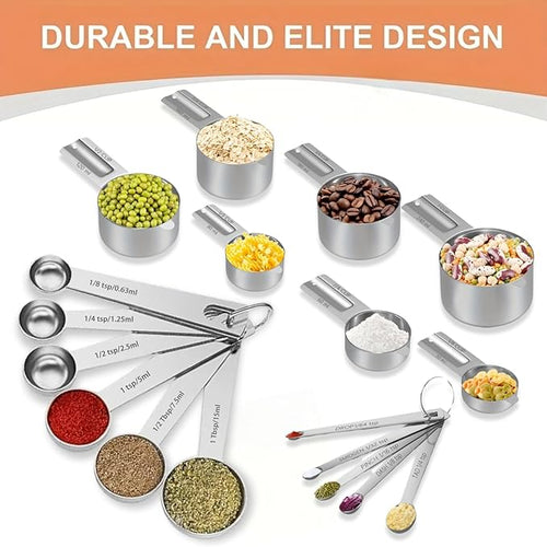 18PCS Measuring Cups and Spoons Set, Include 7 Nesting Measuring Cups, 6 Measuring Spoons and 5 Mini Spoons, Stainless Steel Metal Measuring Set, Kitchen Gadgets for Cooking & Baking