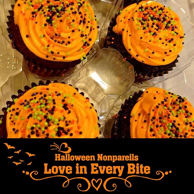 Twisweet Halloween Nonpareils, Edible Mini Pearl Sprinkles for Cake Decorating, Black Purple Green and Orange Sugar Sprinkles Mix, Confetti Baking Candy for Cake Topper Cupcake Cookie Ice Cream Decorations, Halloween Scary Theme Trick or Treat Party Su...