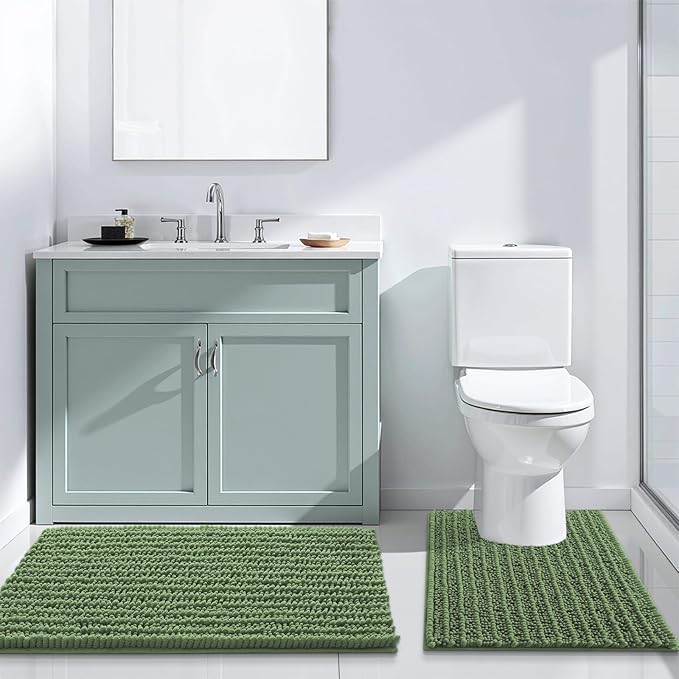 Arotive Luxury Chenille Bathroom Rug Mat, Extra Soft Thick Absorbent Shaggy Bath Rugs, Non-Slip Machine Wash Dry, Plush Bath Mats for Bathroom, Shower and Tub, 30x17, Olive Green