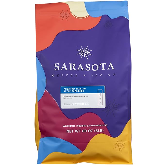 Sarasota Coffee Ground Espresso | Dark Roast Gourmet Coffee Grounds | Low Acid, Mold Free, Specialty Grade, Bulk Ground Espresso Coffee | 5lb (80 oz)