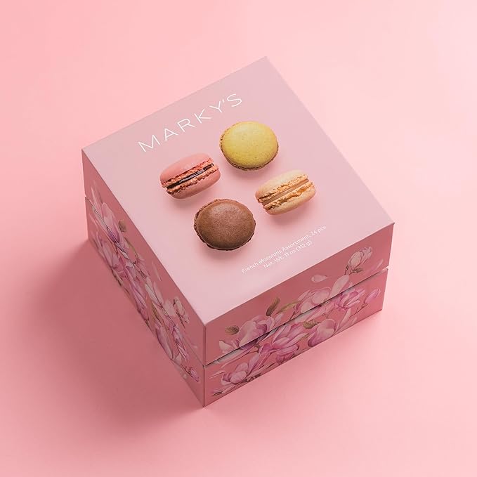 MARKY’S French Almond Macarons Gift Box – 24 Assorted Gourmet Macarons – Variety of Imported Flavors – Authentic French Cookies – Gift Basket for Holidays