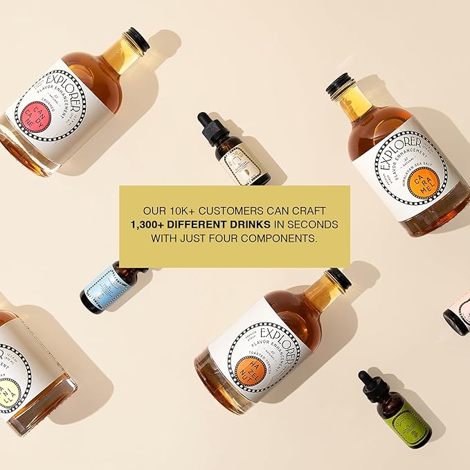 Explorer Caramel Coffee Syrup Flavor, All Natural Gluten Free Flavoring, with Himalayan Sea Salt for Drinks, Lattes, Cocktails & Shakes, 12.7 fl oz