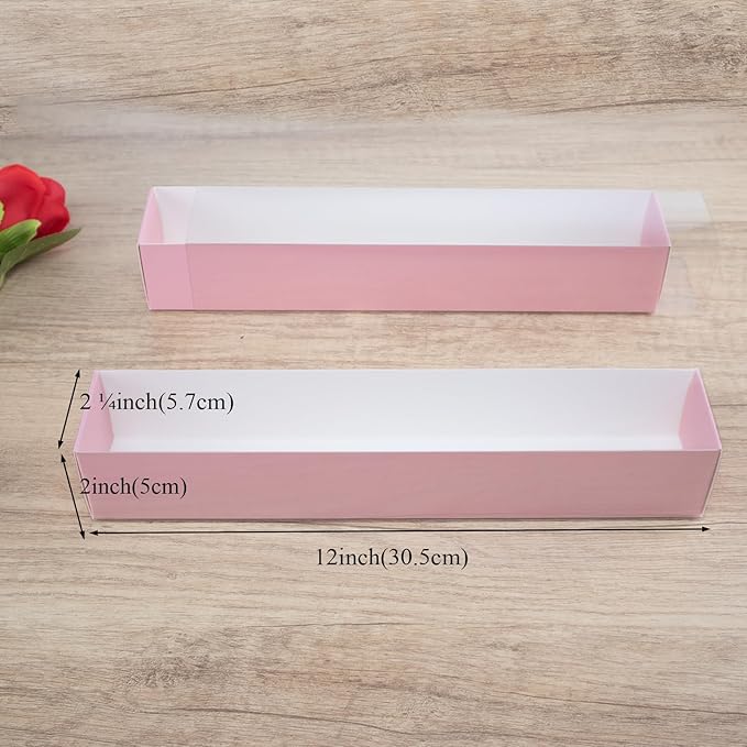 20Pack 12x2¼"x2 Inch Strawberry Boxes Macaron boxes Chocolate Truffle Boxes Cookies boxes Bakery Boxes with Full Clear Window Mini Cupcakes Boxes
