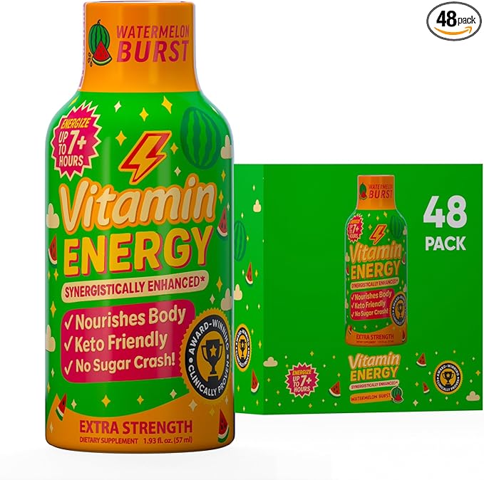 Vitamin Energy Immune+ Extra Strength Energy Shot Watermelon Burst 48 Pack, 260mg Natural Caffeine, B-Vitamins, Citicoline, Green Tea, Immunity & Focus Support, Zero Sugar, Gluten-Free 1.93 fl oz