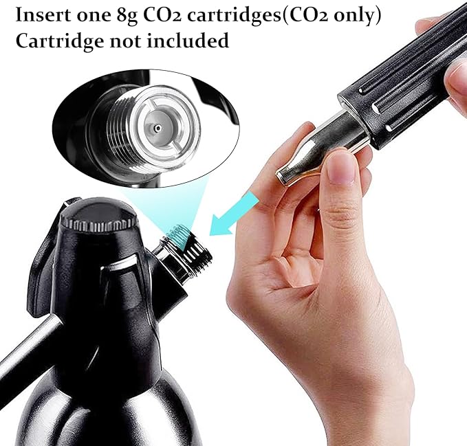 1L Portable Home Soda Maker – Aluminum Soda Siphon, Vintage Seltzer Bottle for DIY Homemade Carbonated Drinks, Sparkling Water Maker for Healthy Soda Water & Cocktails (Black)