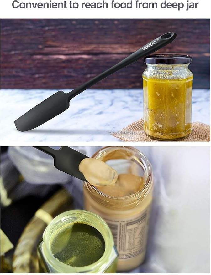 Silicone Jar Spatula, Small Rubber Scraper, Spatulas Silicone Heat Resistant, Seamless,Non StIck Cookware 11.2 Inch, Black.