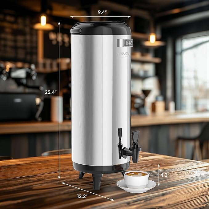 ROVSUN 4.8 Gallon Insulated Beverage Dispenser, Stainless Steel Hot and Cold Drink Dispenser, Ice and Hot Drink Server w/Spigot, Hot and Cold Beverage Server for Coffee, Tea, Milk & Juice