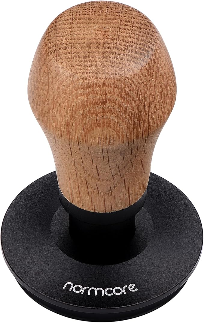 Normcore 58.5mm Coffee Tamper V4 - Coffee Tamper With Titanium PVD Coating Ripple Base -15lb / 25lb / 30lbs Replacement Springs, Spring Loaded Tamper With Genuine Oak Wood Handle
