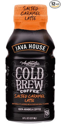 Java House Cold Brew Coffee Ready to Drink Bottles - Salted Caramel Latte - Pack of 12 8oz Bottles - 100% Arabica Coffee