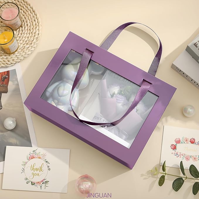 5 Purple Gift Boxes with Windows, Clear Magnetic Gift Boxes for Presents, Bridesmaid Proposal Boxes (11x8x3.2 Inches)