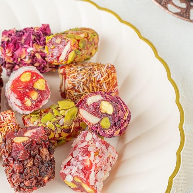 Zaitoune Turkish Delight Mix - 22 oz | Luxury Coatings of Pomegranate, Pistachio, Coconut, Kataifi & Rose | Authentic Lokum Sweet Assortment in a Beautiful Gift Tin | Handmade & Individually Wrapped