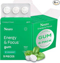 Neuro Energy & Focus Gum - 40mg Natural Caffeine Gum & Nootropic Energy Supplement with L-Theanine & B Vitamins - Sugar Free, Vegan - Spearmint, 54ct