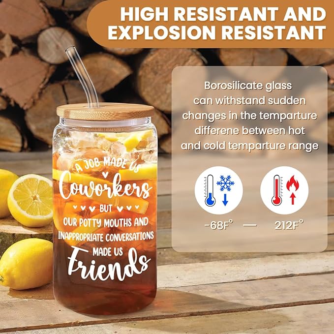 Coworker Gift for Women - 16oz Can Glass Coffee Cup - Funny Work Bestie Gift - Farewell Going Away Present for Female Colleagues and Friends