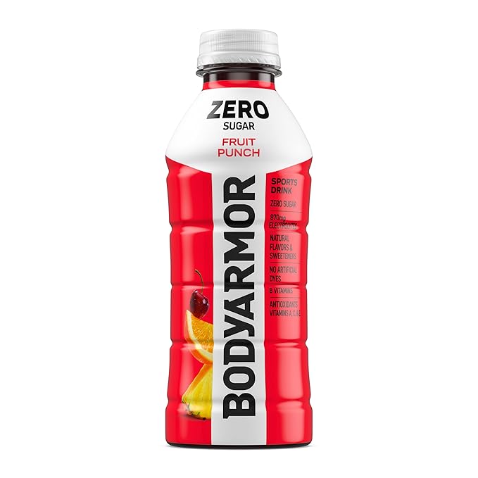 BODYARMOR ZERO Sugar Fruit Punch, Sugar Free Sports Drink - Low-Calorie Hydration - Natural Flavors with Potassium Packed Electrolytes, Antioxidants, and B-vitamins, 20 fl oz (pack of 6)