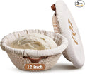 12 Inch Large Cotton Rope Banneton Bread Proofing Basket Set, 2 Pack Round Sourdough Bread Baking Supplies with Liners & Covers for Artisan Bread Baking