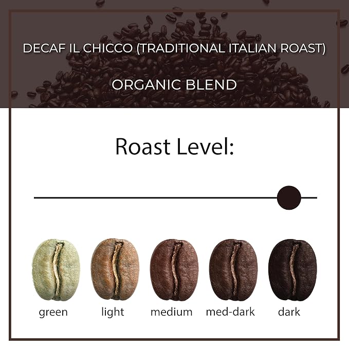 The Bean Organic Coffee Company Water Processed DECAF IL Chicco (Traditional Italian Roast), Dark Roast, Ground Coffee, 16-Ounce Bags (Pack of 2), Café Molido Tostado Orgánico descafeinado