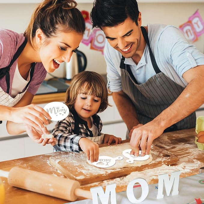 JULBEAR 36 Pieces Reusable Mother's Day Father's Day Cookie Cake Stencils Templates Mold Tools for Mother's Father's Day Birthday Wedding Party Royal Icing Cake Coffee Dessert Decoration Supplies