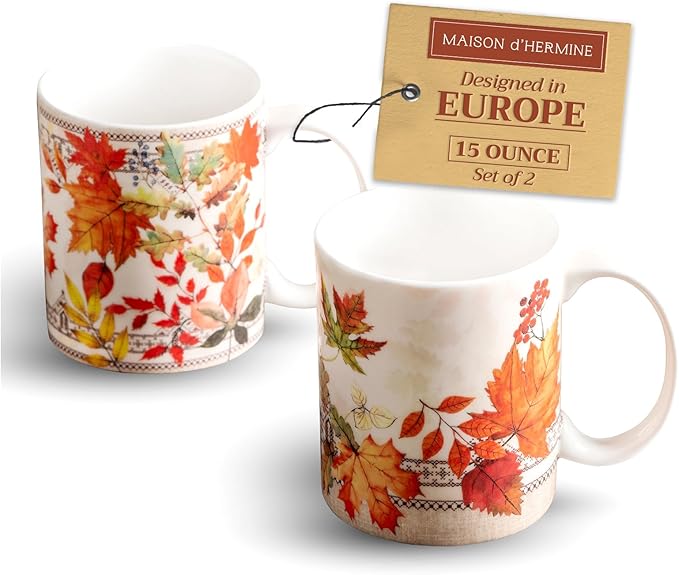 Maison d' Hermine Coffee Mug with Handles Fine Bone China Mugs Pack of Two Tea Cups for Hot Beverages Cappuccino Latte Home Restaurant Office Perfect for Gift (Amarante, 15 Ounce)
