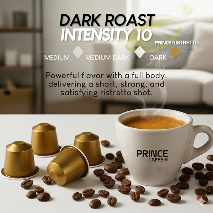 Prince Caffe Espresso Pods – Ristretto Intensity 10, Dark Roast, The Espresso Coffee Pods Are Compatible with Nespresso Original Line Machines, 30 Count (3 x 10 Capsules) Premium Quality Coffee Capsules.
