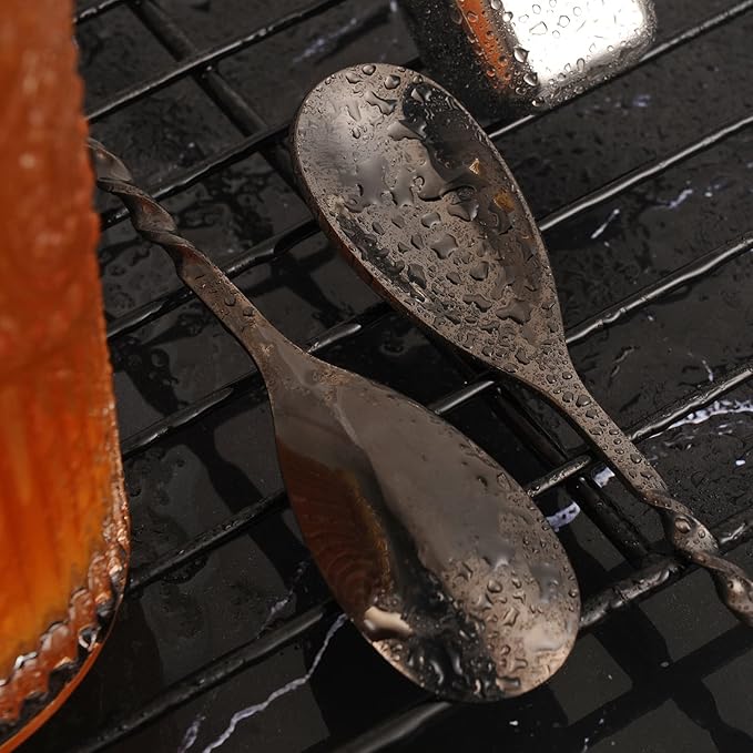 AnSaw Black 12-Inch Stainless Steel Cocktail Spoon with Leaf Handle - Perfect for Mixing & Layering Drinks in Tall Cups, Bar & Shakers - Durable Long Handle Bar Stirrer,1-Pieces