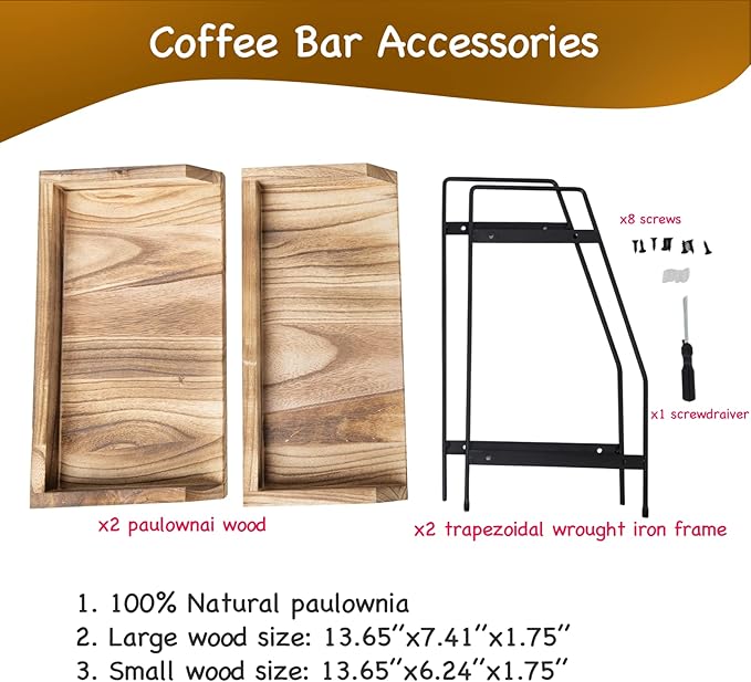 Coffee Bar Accessories and Organizer, Coffee Station Organizer 2 Tier Bathroom Counter Organizer, Wood Coffee Tray, Bathroom Vanity Organizer, Countertop Shelf for Kitchen, Coffee Lover