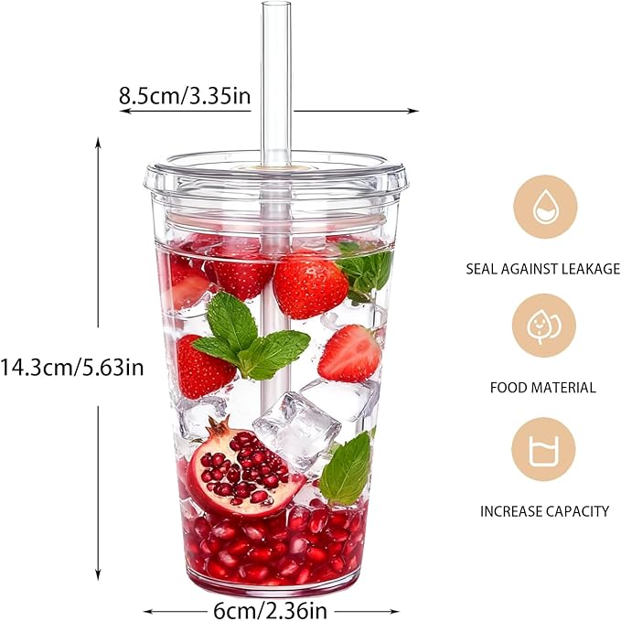 Clear Tumbler Cup, 16 oz Plastic Iced Coffee Cup with Lid and Straw, 6 Pack, Reusable and Dishwasher Safe, for Gatherings and Outdoor Adventures (6, Solid Color)