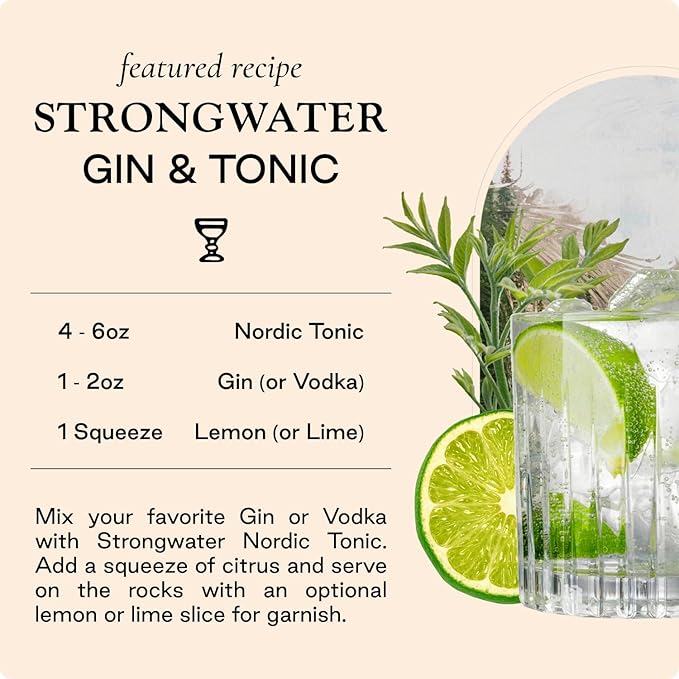 Strongwater Tonic Water Variety Pack (Pack of 12, 8.4 Fl Oz Each) - Includes Nordic Tonic, Indian & Spanish Tonic - Premium Craft Cocktail Mixers Sampler