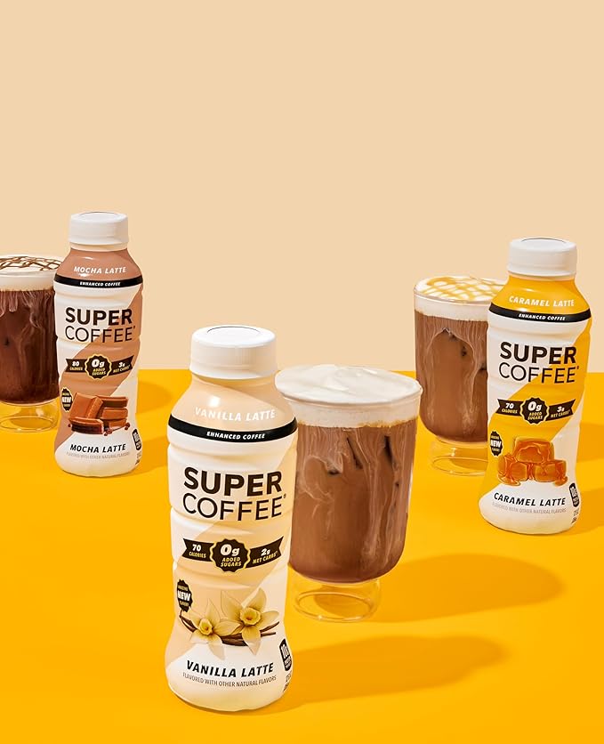 SUPER COFFEE, Keto Protein Coffee (0g Added Sugar, 10g Protein, 70 Calories) [Caramel] 12 Fl Oz, 12 Pack | Iced Smart Coffee - SoyFree GlutenFree