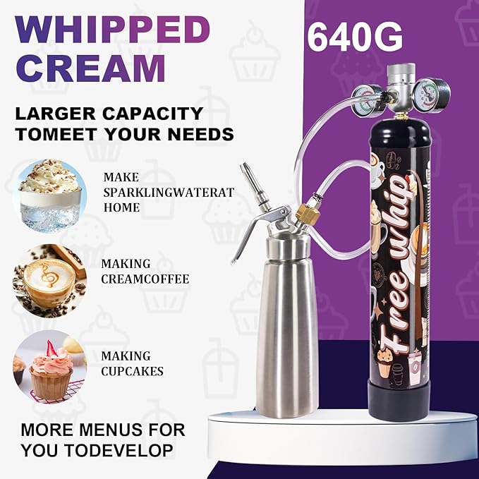 1.1L Whipped Cream Charger 640g Tank, Cartridges for Desserts & Cocktails, Fits with Any Standard Dispensers (6 Pack)