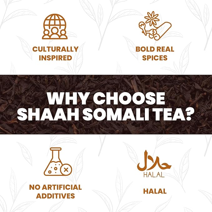 Shaah Authentic Somali Tea – 80 Cups,8.8 oz Organic Loose Leaf Black Tea with Somali Spices | Shaah Tea Blend with Ginger, Cinnamon, Cardamom & Cloves