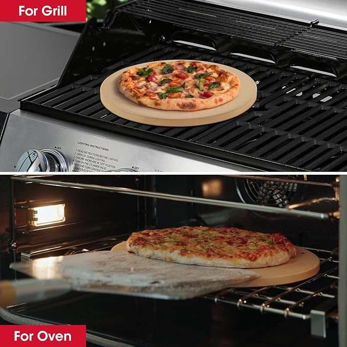 Unicook Small Pizza Stone 10.25 Inch for Oven and Grill, Round Baking Stone, Thermal Shock Resistant Cordierite Oven Pan with Plastic Dough Scraper, Ideal for Cooking Pizza, Bread