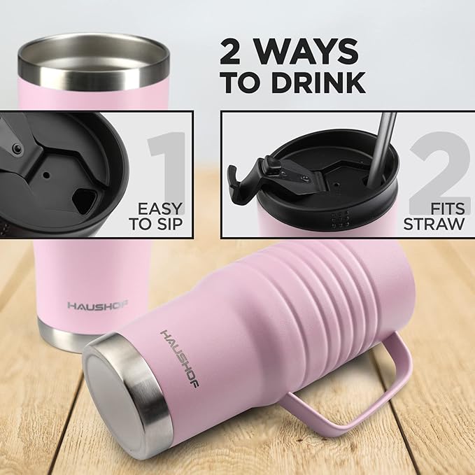 HAUSHOF 24 oz Travel Mug with Handle, Stainless Steel Vacuum Insulated Coffee Double Wall Travel Mugs with Leakproof Lid, BPA Free
