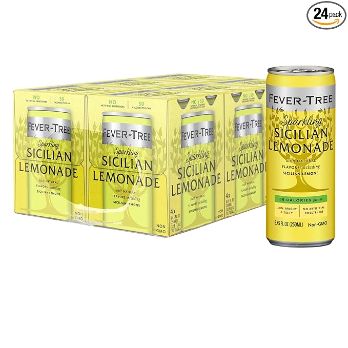 Fever-Tree Sparkling Sicilian Lemonade - Premium Quality Mixer - Refreshing Beverage for Cocktails & Mocktails. Naturally Sourced Ingredients, No Artificial Sweeteners or Colors - 8.5 Fl Oz Cans - Pack of 24