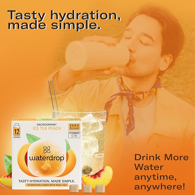 Waterdrop Hydration Cubes with Vitamin C, B Vitamins, and Electrolytes, Iced Tea Peach Flavor, Flavored Water Enhancer Cubes for Still & Sparkling Water, Low Calorie, Sugar Free, Gluten Free, 24 Count