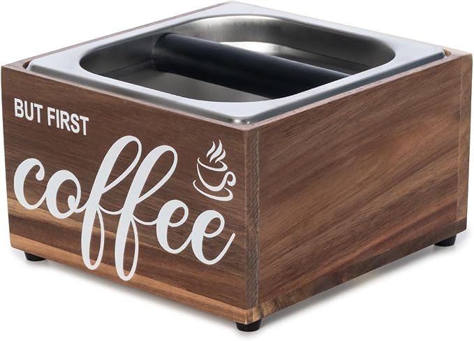 Knock Box for Espresso Coffee Grounds Espresso Knock Box Tamp Station, Quiet Design Large Capacity Non-Slip Base Coffee Puck Dump Bucket Barista Tools Machine Accessories Stainless Steel